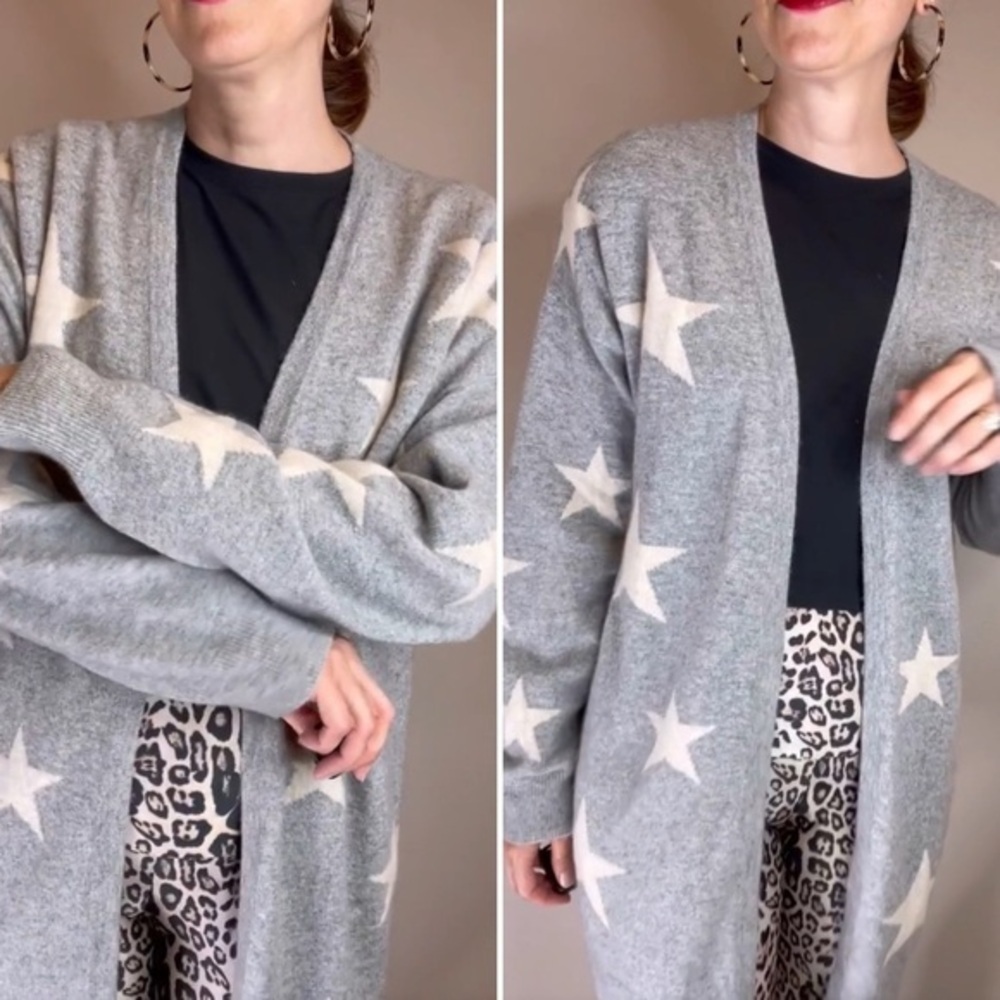 Magaschoni Cashmere Star Cardigan Long Open Front Duster Small - Picture 2 of 15